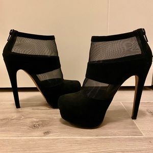 Black Suede & Mesh Stiletto Ankle Boots, Size 5